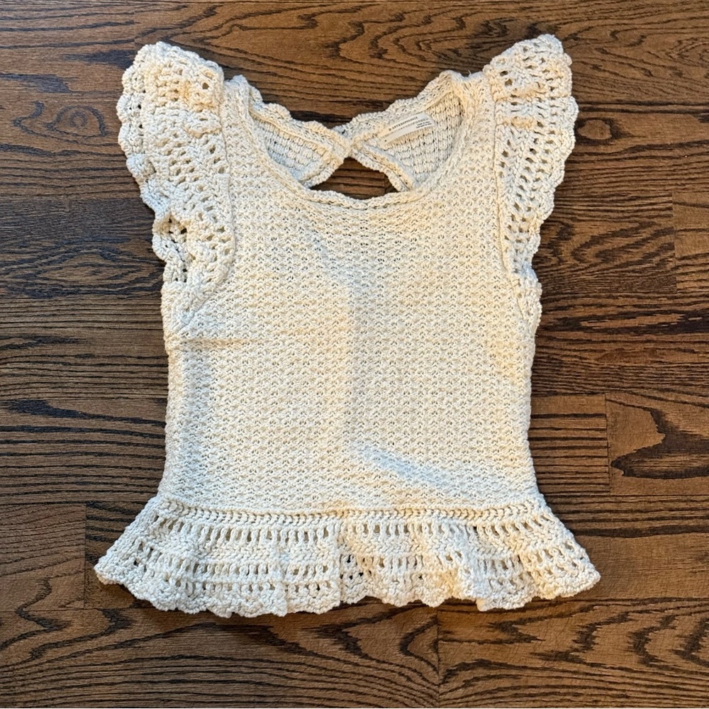 Anthropologie Cream Crochet Sleeveless Top- medium
